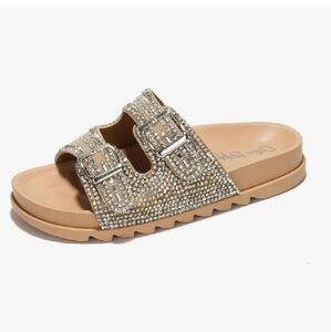 Blingy Beige Rhinestone Sandals Women's 9